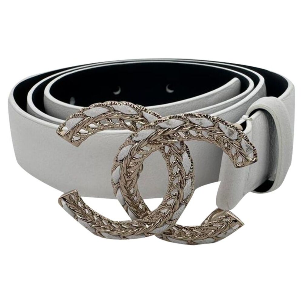 Chanel Chain Interlocking CC Logo Waist Belt in White Leather